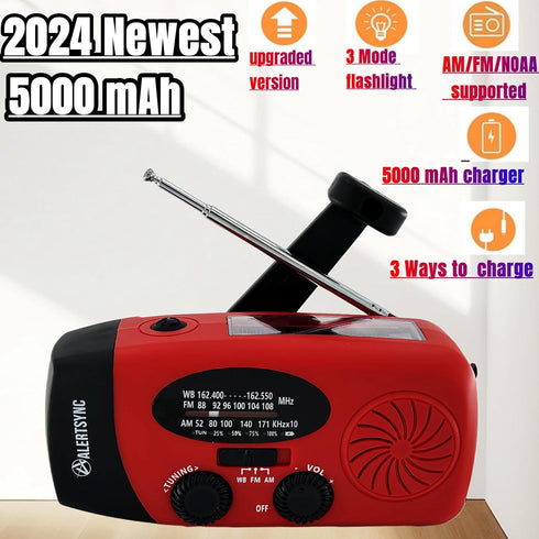 5000mAh Hand Crank Emergency Weather Radio, AM FM NOAA Solar Radio with Led Flashlight and Earphone Jack, Power Bank Charger for Smartphone, Self ...