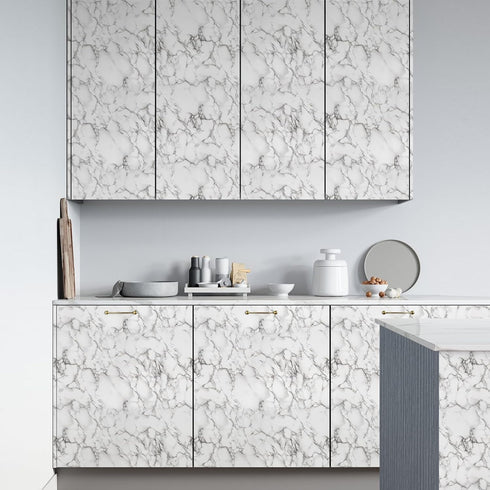 Decoroom Marble Contact Paper 17.71''×118''?White Grey Peel and Stick Wallpaper?Glossy Self Adhesive Marble Granite Paper for Kitchen Countertops ...