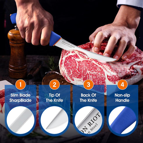 DRAGON RIOT 6 Inch Boning Knife, Flexible Curved Blade Processing Knife Brisket Meat Trimming Butcher Knife - Stainless Fish Fillet Turkey Carving...
