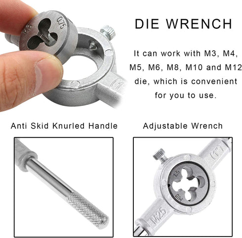 JONMON 8 Pcs Metric Die Set - Screw Die & Adjustable Wrench Holder with M3-M12 Dies Threading and Rethreading Cutting External Thread Processing T...