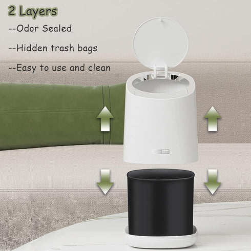 Mini Desktop Trash Can with 90 Trash Bags, Press-Type Countertop Wastebasket with Lid, Small Plastic Garbage Can for Bathroom Bedroom Living Room ...