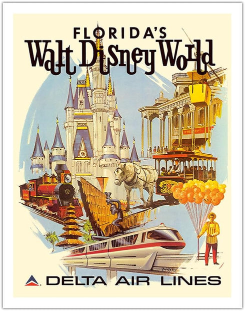 Florida’s Walt Disney World - First Year of Operation - Delta Air Lines - Vintage Airline Travel Poster by Daniel C. Sweeney c.1971 - Fine Art Mat...