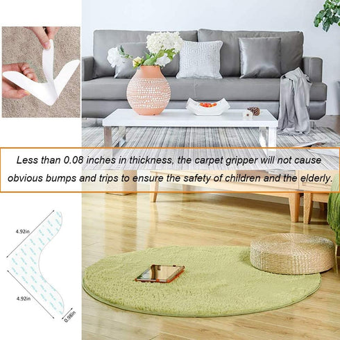 Rug Grippers with Super Stickiness- Anti Curling Carpet Tape Non-Slip Area Keeps Your Rug in Place and Makes Corners Flat for Corners and Edges Re...