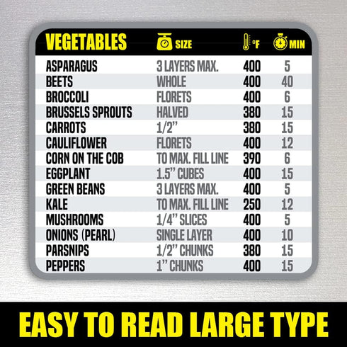 Air Fryer Cooking Times Chart Magnet - Extra Large Easy to Read Airfryer Magnetic Cheat Sheet - Healthy Airfryers Cookbook Accessory Liners Food K...