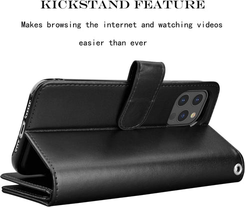 Njjex iPhone 12 Mini Wallet Case (2020), 5.4" with 9 Card Slots, PU Leather, Detachable Kickstand, Magnetic Cover & Lanyard - Black...