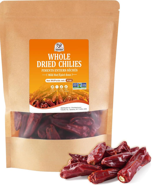 52USA Dried Chilli Peppers, Whole Dried Chilies 4 Oz, Mild Spicy Dried Chiles, Red Chili Pepper, Premium Szechuan Red Dried Chilis, Whole Chili Pe...
