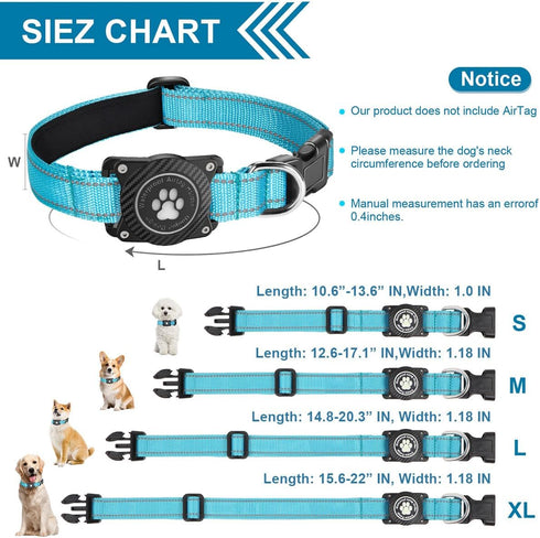 Airtag Dog Collar, Nylon Collar with Waterproof Air Tag Holder, Luminous Reflective Adjustable Pet Collar for Small Medium Large Heavy Duty Dogs,B...