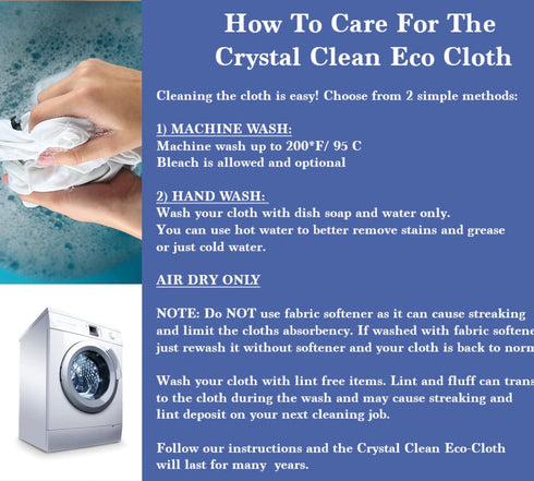 Crystal Clean Eco-Cloth Amazing Lint-Free/Streak-Free/Chemical-Free Microfiber Cloth for Windows & Glass/Mirrors Stainless Steel Appliances TV/Com...