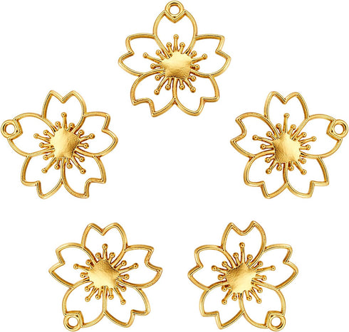 Pandahall 20Pcs Flower Alloy Open Back Bezel Pendants 30x28x2.5mm Sakura Hollow Frame Pendant Charms For DIY UV Resin Pressed Flower Jewelry Makin...