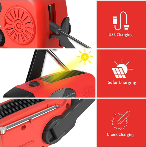 Solar Emergency Hand Crank Weather Radio, Portable Self Powered NOAA AM/FM Radios with SOS Alarm LED Flashlight 2000mAh Smart Phone USB Charger fo...