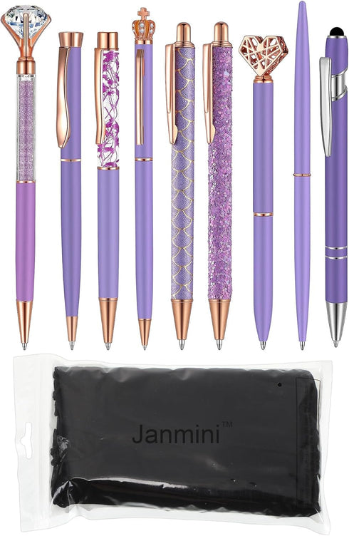 9 Pcs Ballpoint Pens Set Metal Crystal Diamond Pen Glitter Pen for Journaling Black Ink Pretty Cute Pens Fancy Pens Gifts for Women Girls Christma...
