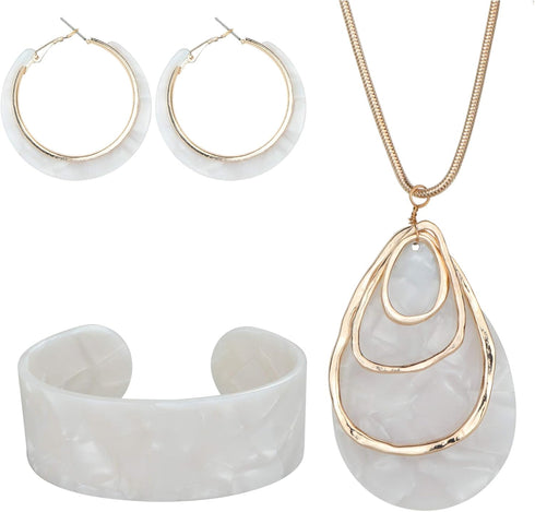 ORAZIO Acrylic Jewelry Set for Women Statement Boho Resin Earrings Necklace Bracelet...