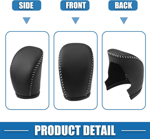 Gear Shift Head Knob Cover Transmission Lever Trim for Infiniti Q50 2018 2019 2020 2021 2022 2023 2024 Faux Leather Black Gray Stitches...