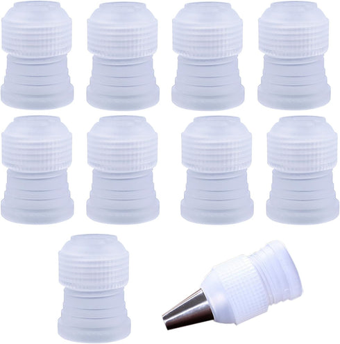BronaGrand 10pcs Plastic Standard Couplers Pipe Tip Coupler Cake Decorating Couplers for Icing Nozzles,White...