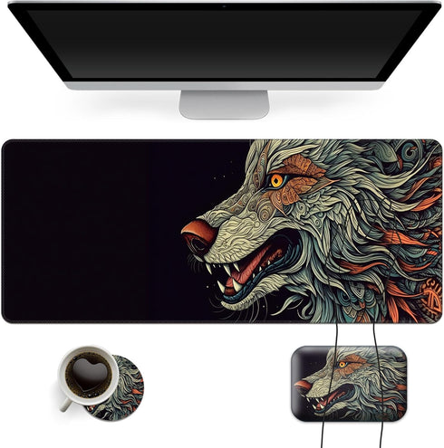 3-in-1 Large Mouse Pad Gaming Set with Stitched Edge Desk Pad Mat(31.4 x 11.8 inch) +Wrist Rest Pad +Coaster,Memory Foam Gel Wrist Rest for Desk W...