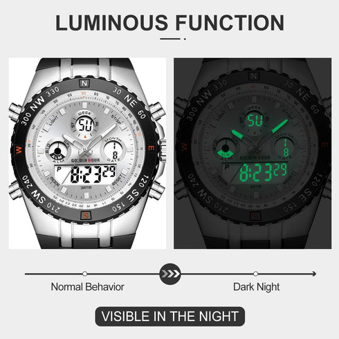 GOLDEN HOUR Luxury Military Sports Men's Watches Large Size Big Face 3ATM Waterproof, Stopwatch, Date and Date, Alarm, Luminous Digital Analog Wri...