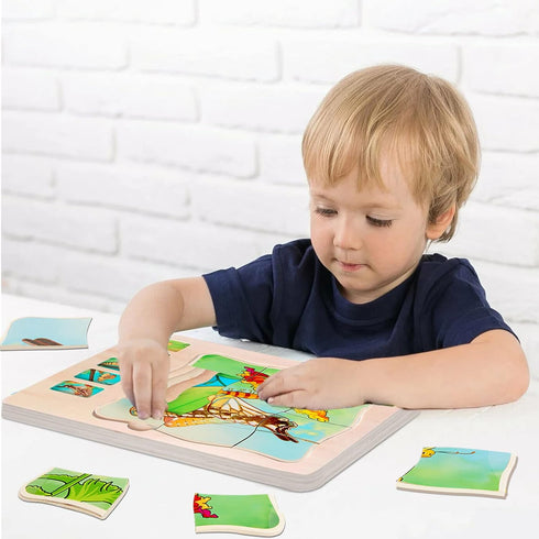 Wooden Puzzles for Kids Ages 4-8, 5 Layers Life Cycle of a Butterfly Montessori Jigsaw Puzzle for Kids, Children Preschool Learning Educational Pu...