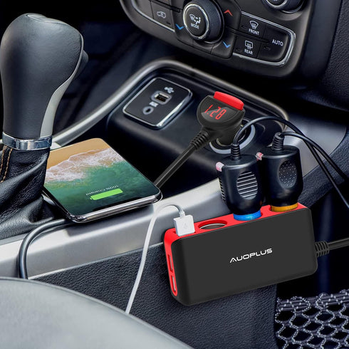AUOPLUS 120W 3 Socket Cigarette Lighter Splitter Car Charger Adapter, LED Voltage Display Dual 4 USB Chargers(6.8A), Car Charger On/Off Switches 1...
