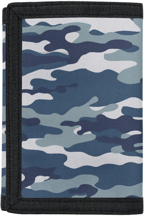 Blue Camo Print Kids Wallet for Boys Girls Teens Trifold Canvas Wallet for Men Women Army Camouflage Wallets Credit Card Holder...