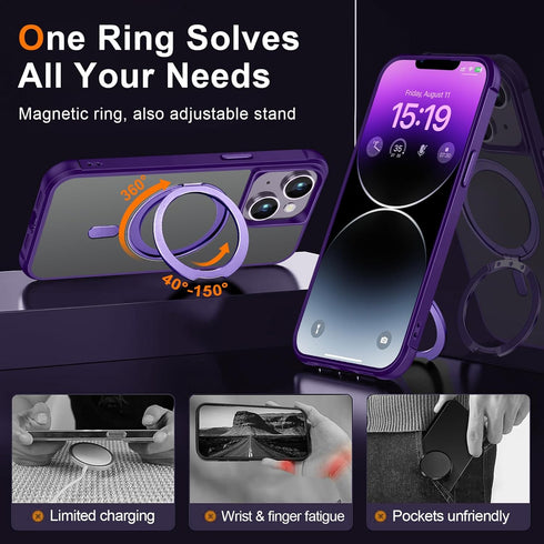 Magnetic for iPhone 13 case/iphone 14 Case ?Compatible with Magsafe? with 360°Rotatable Invisible Ring Stand?Military Grade Shockproof? Matte Back...