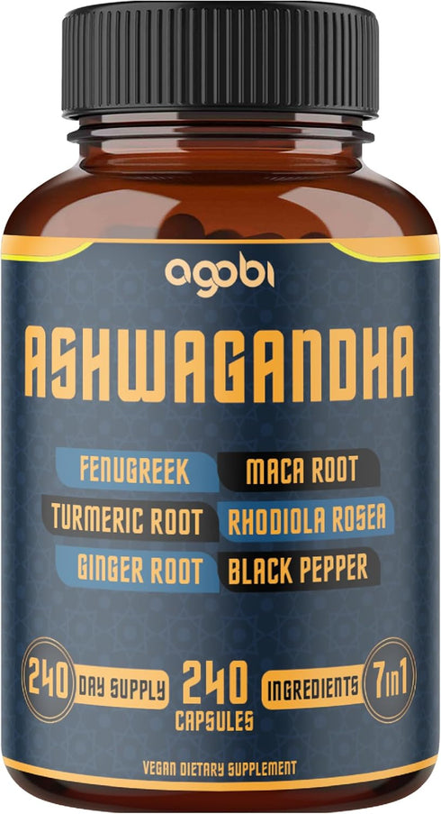 240 Capsules - 8 Month Supply - 7in1 Ashwagandha 8050mg - Combined with Fenugreek, Maca, Turmeric, Rhodiola, Ginger, and Black Pepper - Mood, Stre...