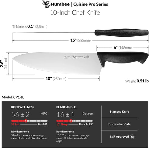 Cuisine Pro 12-Inch Chef Knife – NSF Certified High Carbon Stainless Steel Blade – Extra-Wide Razor-Sharp Edge – Ergonomic Non-Slip Handle – Dishw...