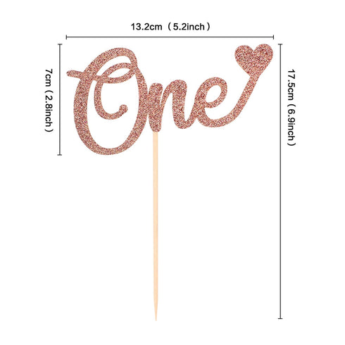 Unimall Letter 'One' Heart Cake Topper for 1st Birthday, Rose Gold Glitter Cake Decorating Supplies, First Anniversary, Baby Shower...