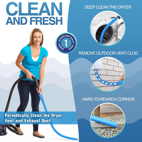 Dryer Vent Cleaner Kit Dryer Lint Vacuum Attachment with Stretch Universal Connector, Dryer Vent Cleaning Tool Vacuum Hose Lint Remover, Blue...