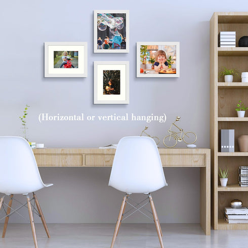 Frametory, 8x10 Frames Display 5x7 Picture with Mat or 8x10 Photo Without Mat, Shatter-Resistant Glass, Pre-Installed Wall Mounting Hardware - Whi...