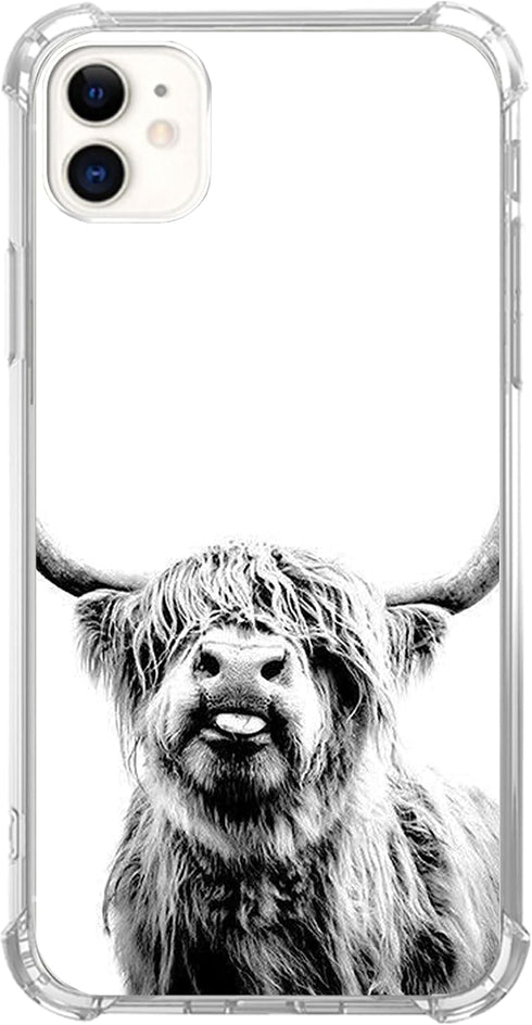 Scottish Highland Cattle Phone Case Compatible with iPhone 12/iPhone 12 Pro, Hippie Wild Cow Animal Cover for Teens Men Women, Trendy Cool TPU Bum...