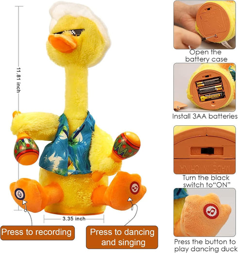 Emoin Dancing Duck Toys,Talking+Singing+Dancing+Recording+Glowing Duck Toy,Mimicking Toy Repeats What You Say Interactive Plush Toy, Glowing Duck ...