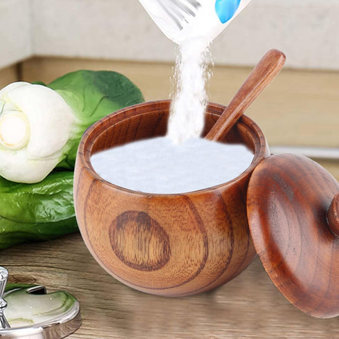 Hapivida Wood Salt Box Spice Jar, Wooden Salt Cellar with Lid and Spoon Pepper Sugar Bowl Seasoning Container Holder for Kitchen Serving...