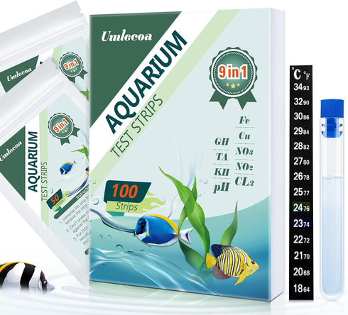 9 in 1 Aquarium Test Kit for Freshwater and Saltwater - 100 Aquarium Test Strips with Test Tube & Thermometer - Fast & Accurate Water Testing Stri...