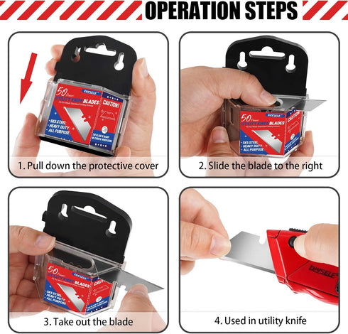 DIYSELF 50 Pack Utility Knife Blades, SK5 Steel Box Cutter Blades with Dispenser, Standard Blades for Box Cutter Utility Knife Replacement, Sharpe...