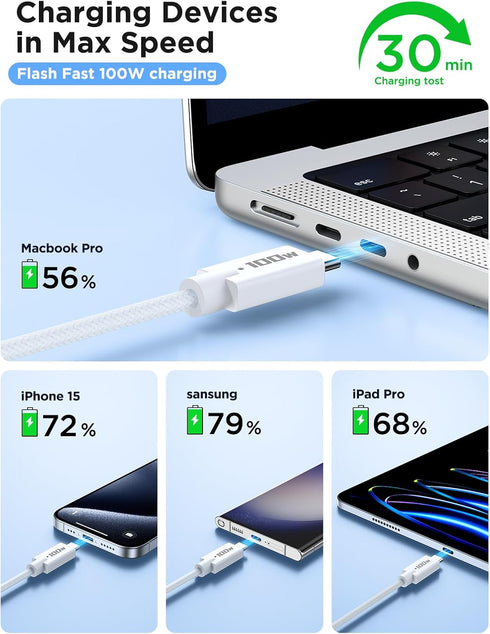 USBC to USBC 10 ft 2Pack, 100W USB C to USB C Cable, 5A USB C to C Fast Charging Cable, Type C to Type C for iPhone 15 Pro Max, MacBook Air,iPad P...