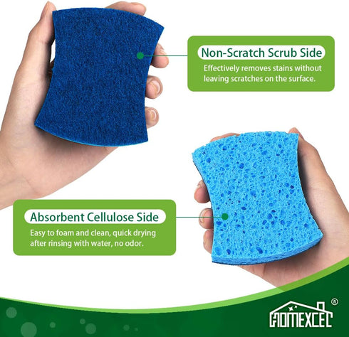 HOMEXCEL Scrub Kitchen Sponges 12 Pack, Non-Scratch Dish Sponges for Cleaning, Dual Sided Dish Sponge for Washing Dishes, Cellulose Sponges Safe o...