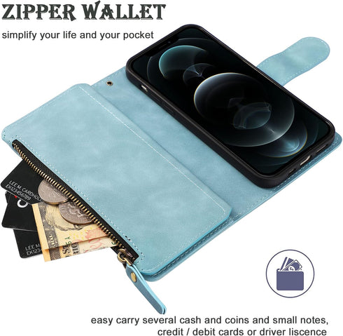 RANYOK Wallet Case Compatible with iPhone 11 (6.1 inch), Premium PU Leather Zipper Folio Wallet RFID Blocking with Wrist Strap Magnetic Closure Bu...