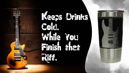 Leather-Wrapped Electric Guitar Tumbler – Stainless Insulated Travel Mug – Gift for Rock Musicians & Music Fans...