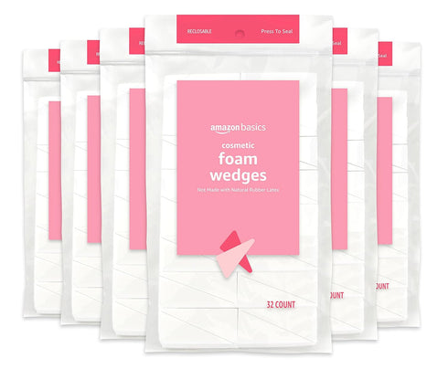 Amazon Basics Cosmetic Rectangular Foam Wedges, 192 Count (6 Packs of 32), White (Previously Solimo)...