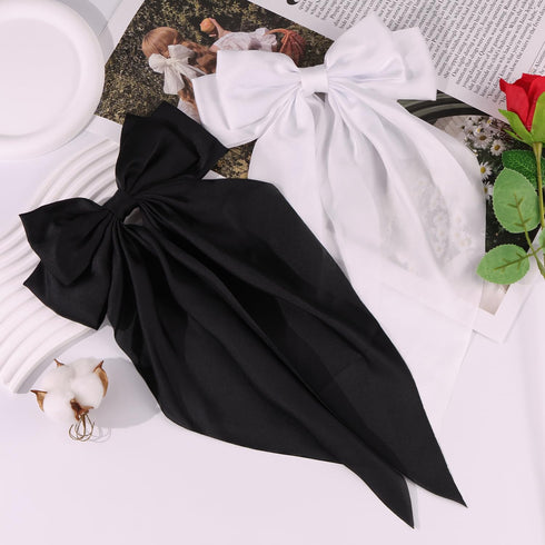 2 Pcs Silky Satin Big Hair Bows Ribbon Hair Barrettes Clip, Large Bow Hair Slides Metal Clips French Barrette OverSized Long Tail Hair Accessories...
