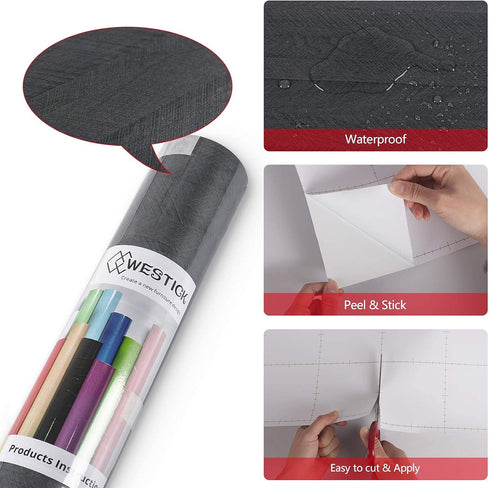 WESTICK Black Peel and Stick Wallpaper Countert Top Peel and Stick Countertops for Kitchen Sticky Wallpaper Vinyl Countertop Peel and Stick Cabine...