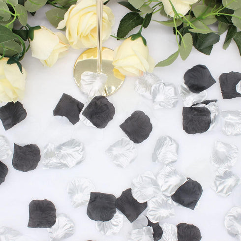 900PCS Silver Black White Artificial Flowers Silk Rose Petals Flower Girl Scatter Petals for Wedding Aisle Centerpieces Table Confetti Party Favor...