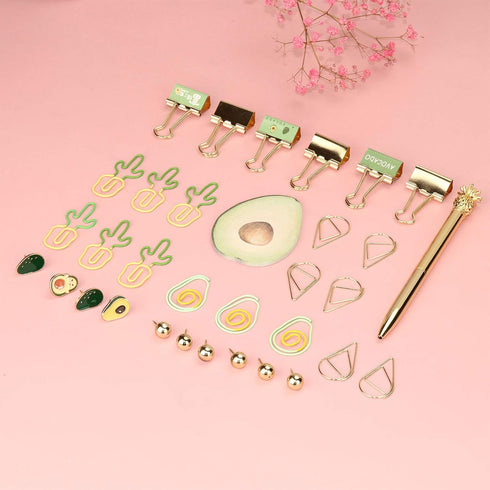 Cute Desk Accessories,This Office Supplies for Women Package Comes with Ballpoint Pens,Paper Clips,Note Paper,Thumbtacks,Binders,and Schools Can A...