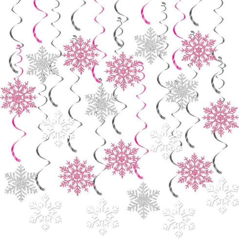 K KUMEED 20 Pcs Snowflake Swirls Decoration, Christmas Snowflake Hanging Swirls Frozen Party Ceiling Decorations for Winter Wonderland Birthday Pa...