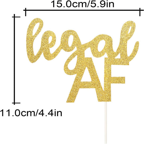 Legal AF Birthday Cake Topper for 18th / 19th / 21st Birthday Party Decorations (Double Sided Gold Glitter)...