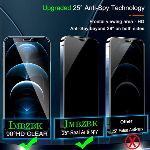 IMBZBK 3 Pack Privacy Screen Protector for iPhone 12 Pro Max Tempered Glass with 3 Pack Camera Lens Protector, Accessories 9H Anti Spy for Apple 1...