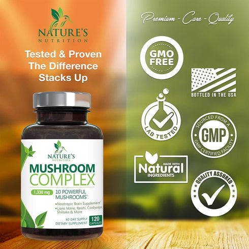 Mushroom Supplement - 10 Mushroom Complex Blend - Lions Mane, Reishi, Turkey Tail, Chaga, Cordyceps, Shiitake, Maitake - Nootropic Brain Supplemen...