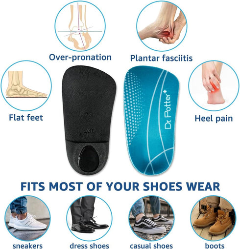 3/4 Orthotic Insoles, Shoe Inserts for Plantar Fasciitis Relief, High Arch Support Inserts for Flat Feet, Over-Pronation and Heel Pain (Small(Men'...