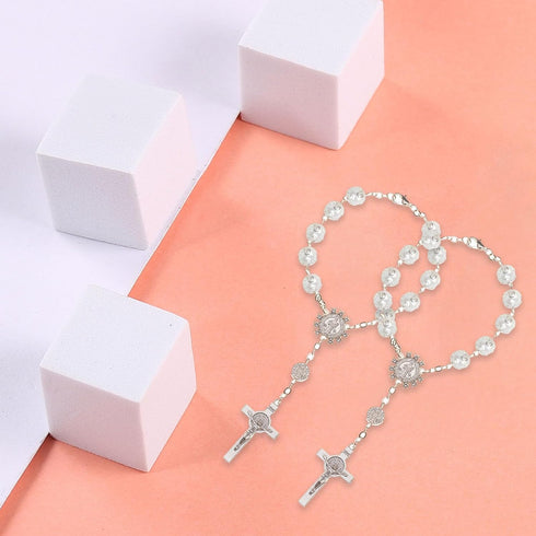 2Pcs Car Rosary for Rearview Mirror,Rosary for Car,Auto Rosary Hanging Ornament Car Rosary Ball Beads Cross Rosary Bracelet Car Decorations for Wo...