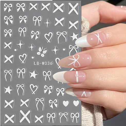 Heart Bows Nail Art Stickers Decals 4 Pcs White Red Pink Bow Tie Nail Design Stickers Bow Star Heart Nail Supplies Valentine's Day Nail Stickers B...